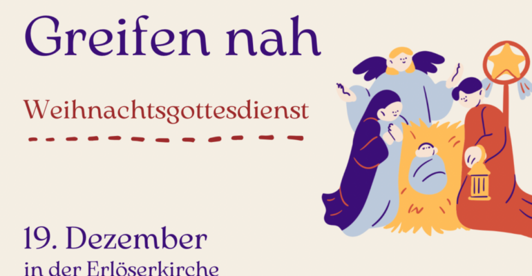 Kirchenflyer für Weihnachten in modernem Stil in Beige Lila Rot
